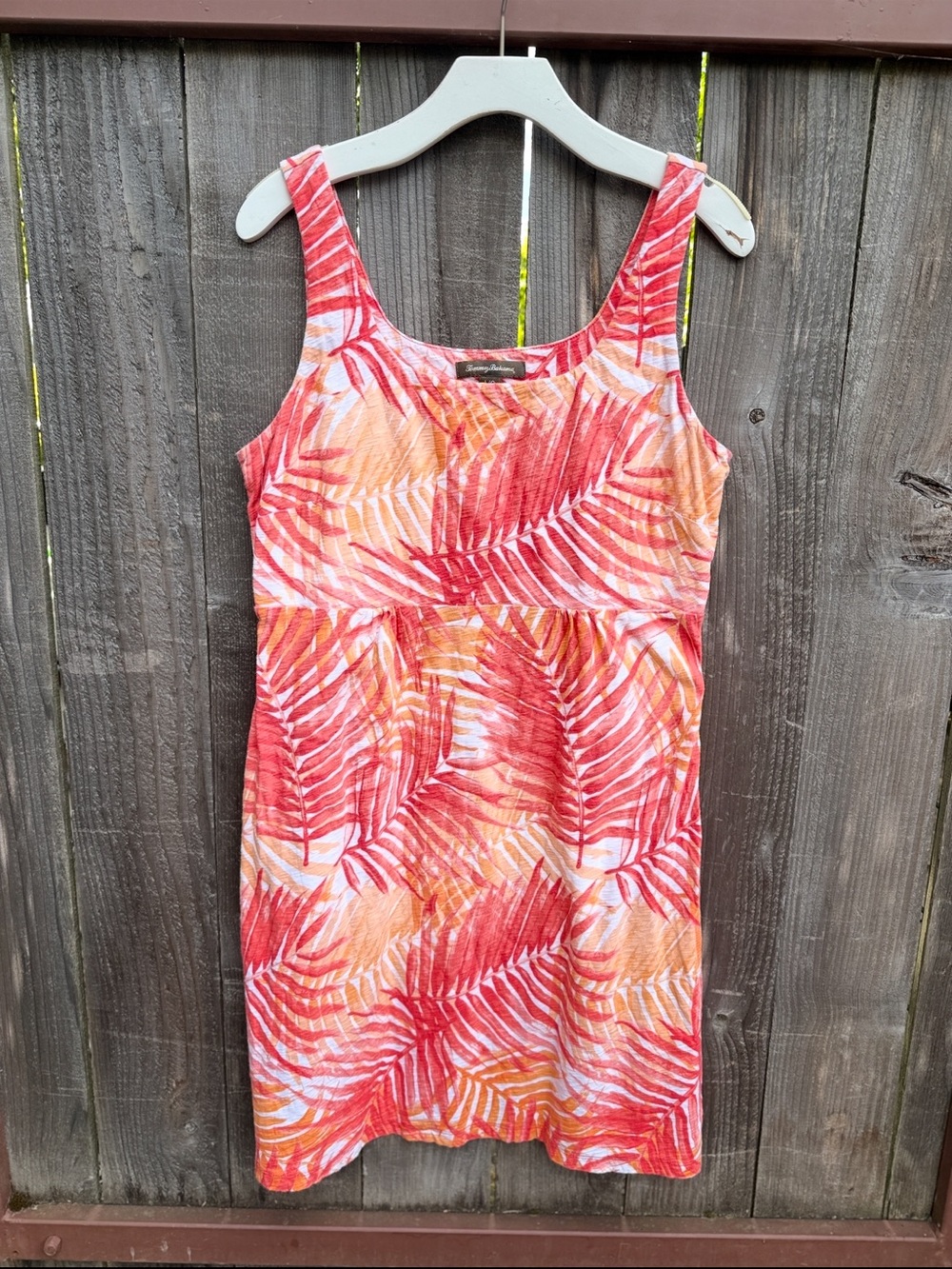 Tommy Bahama Coral and Orange Palm-Print Mini Dress